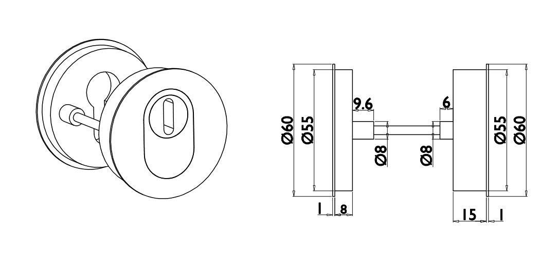Gedotec Rosace de Sécurité Pour Porte d'Entrée | Protection de Traction de Noyau | Plat 1 mm | Cylindrique en Acier Inoxydable Mat | PZ - Cylindre Profilé | 1 Paire
