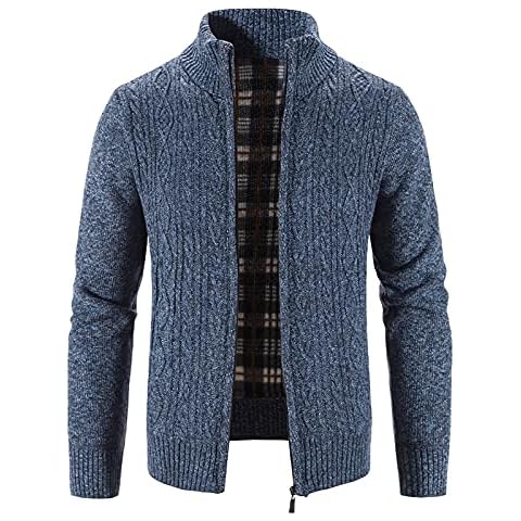 wuitopue Mens Jumpers Cardigans Sweatshirts Sale Gentlemans Zip Up Knitted Cardigan Thick Sweater Stand Collar Fleece Lined Warm UK Stock Classic Hooded Sweatshirt Sweater Tops, T-Shirts Cover