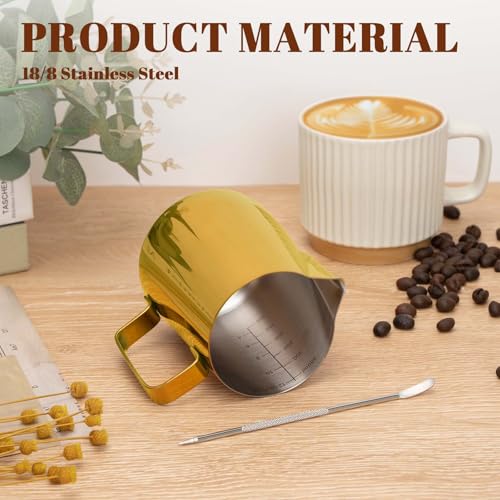 Image of Amrules Milk Frothing Pitcher 12oz Frother Cup Barista Tools, Gold