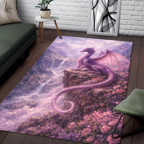 Tapete decorativo grande estilo dragón rosa rectangular miniatura 1