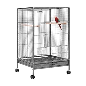 VIVOHOME 30 Inch Height Wrought Iron Bird Cage with Rolling Stand for Conures Lovebirds Cockatiels Finches, Black