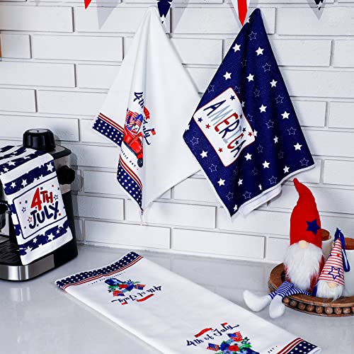 Geyoga 4 Pcs Happy 4Th Of July Kitchen Dish Towels American Flag Hand Towels Patriotic Stars Stripes Decorative Dishcloth White Blue Red Dish Towels For Memorial Independence Day (4Th Of July) #TOP6