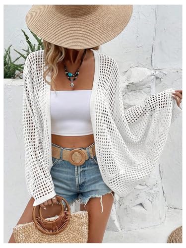 Image of Verdusa Women's Oversized Summer Cardigan Lightweight Sweater Crochet Knit Beach Cover Up Spring Vacation Outfits