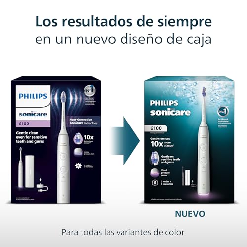 Philips Sonicare 6100 cepillo dental eléctrico, sónico, 2 modos de cepillado, 3 niveles de intensidad, alerta de presión, EasyStart, SmarTimer, negro, HX7401/07 [Nueva Tecnología] - imagen 6