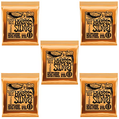 Ernie Ball 222 Hybrid Slinky Lot de 5 cordes de guitare électrique - Les Beatles, Paul McCartney, John Lennon, RIngo Starr, George Harrison Ernie Ball 222 Hybrid Slinky Lot de 5 cordes de guitare électrique