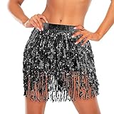 Silberner Glitzer-Body: Mit dem exquisiten Design des Rocks für Festival-Outfits und mehreren Lagen Pailletten reflektieren die Hüftschal-Shorts mit Fransen das Licht auf der Oberfläche und lassen Sie wirklich strahlen. Perfekt für Bauchtanz oder andere Auftrittsanlässe