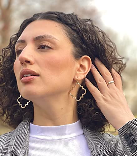 Pomina Quatrefoil Clover Gold Dangle Drop Earrings Gold Silver Two Tone Textured Trendy Fashion Earrings For Women Teen (Gold) #TOP3