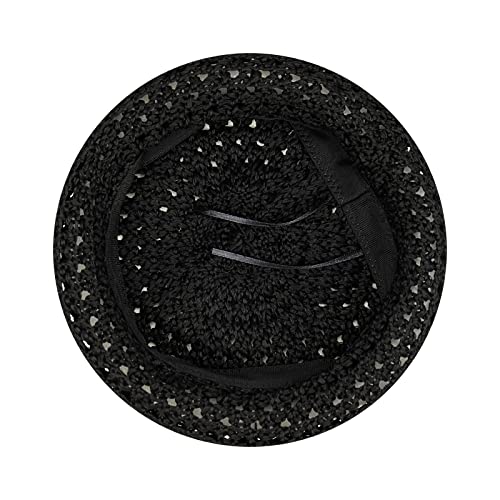 Gllutt Summer Knitted Straw Thin Beret Hat For Women Breathable French Style Size Adjustable Solid Color (Straw Black) #TOP2