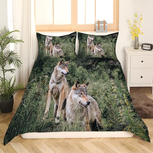 Housse de Couette 240 x 260 Loup Gris Microfibre Douce avec Fermeture Éclair