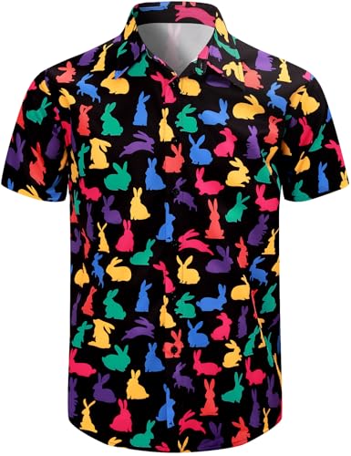 Image of COSAVOROCK Mens Easter Shirt Rabbit Bunny Costume Rabbit Shirts, Black, L