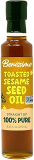 Benissimo Toasted Sesame Oil 8.45oz Glass Bottle - 100% Pure Non-GMO, Rich Nutty Umami for Stir-Fry, Marinades, Dressings