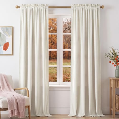NICETOWN Thermal Insulated Ivory Velvet Curtains 96 Inch Length Rod Pocket