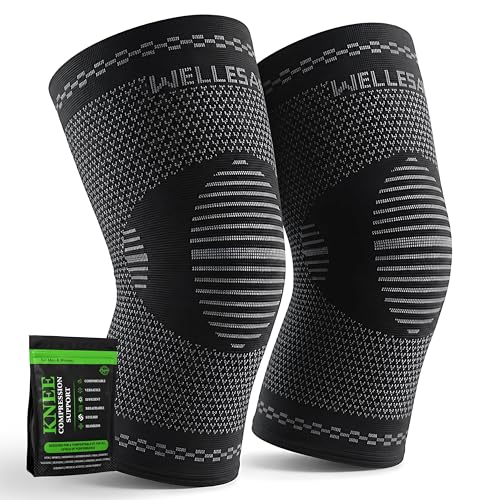 Image of WELLESA Knee Cap for Men & Women | 3D Knitted 100% Nylon | High Compression Knee Support for Pain Relief, Gym & Sports | Breathable Knee Brace | Soft & Comfortable | 1 Pair (Neosoft, M)