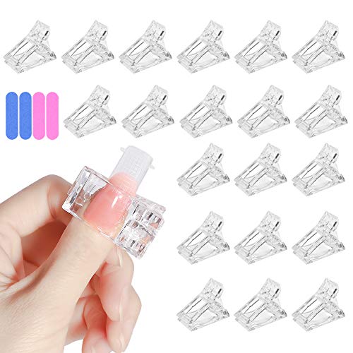 Lot de 20 Pinces à Ongles Transparent en Gel Extension de Ongles Clip à Ongles Transparentes en Polygel à Pose Rapide avec 4 Lime à Ongles, Kit d'outils de Manucure pour Extensions D'ongles Cover