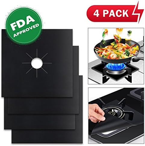 Lucky Bamboo Reusable Stove Top Covers, Gas Range Protectors, Non Stick, Easy Clean Removable Stove Burner Liners Double Thick, Removable Covers for Kitchen and Cooking, Pack of 4