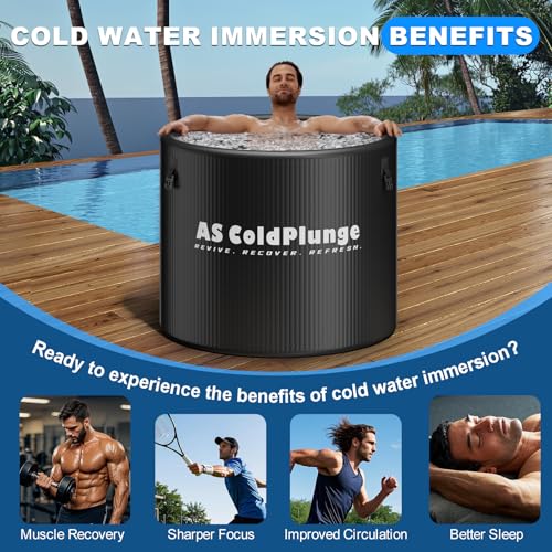 Image of AS ColdPlunge XL Ice Bath Tub for Cold Plunge, 120 Gal Ice Plunge Tub with Insulated Lid, Step Stool, Portable Inflatable Ice Pod Plunge Barrel, Easy Chiller Connection, Cold Therapy Indoor Outdoor