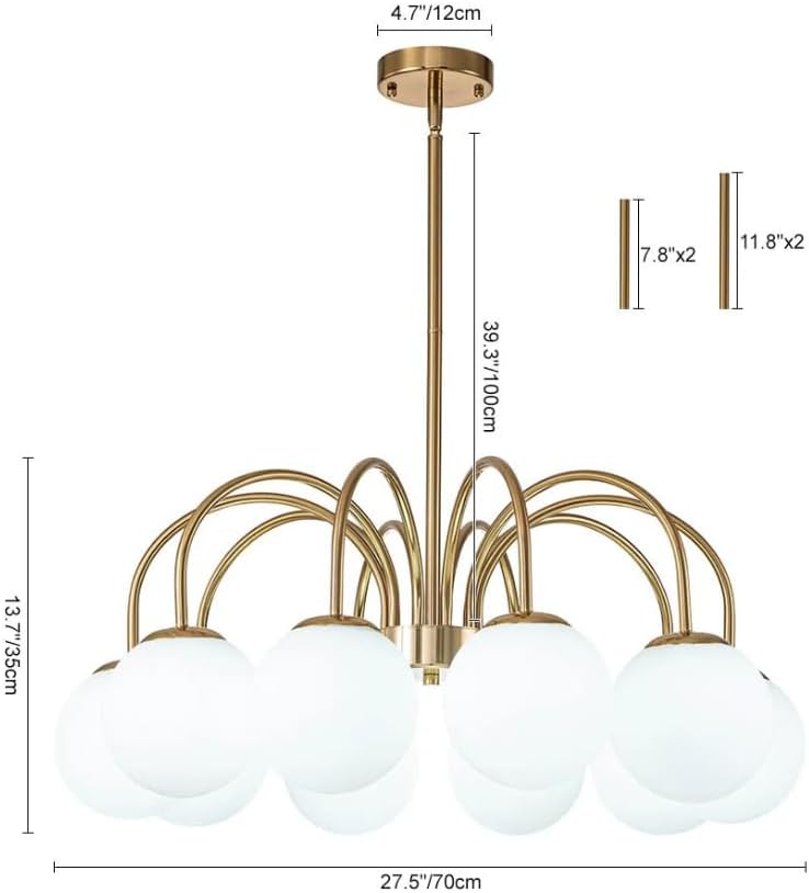 Modern Bubble Chandelier Light Fixture– 6/10 Light Milk Glass Pendant Light, Adjustable Height, Dimmable Chandelier Lighting for Living Dining Room Bedroom Entryway (Gold, 10-Lt)