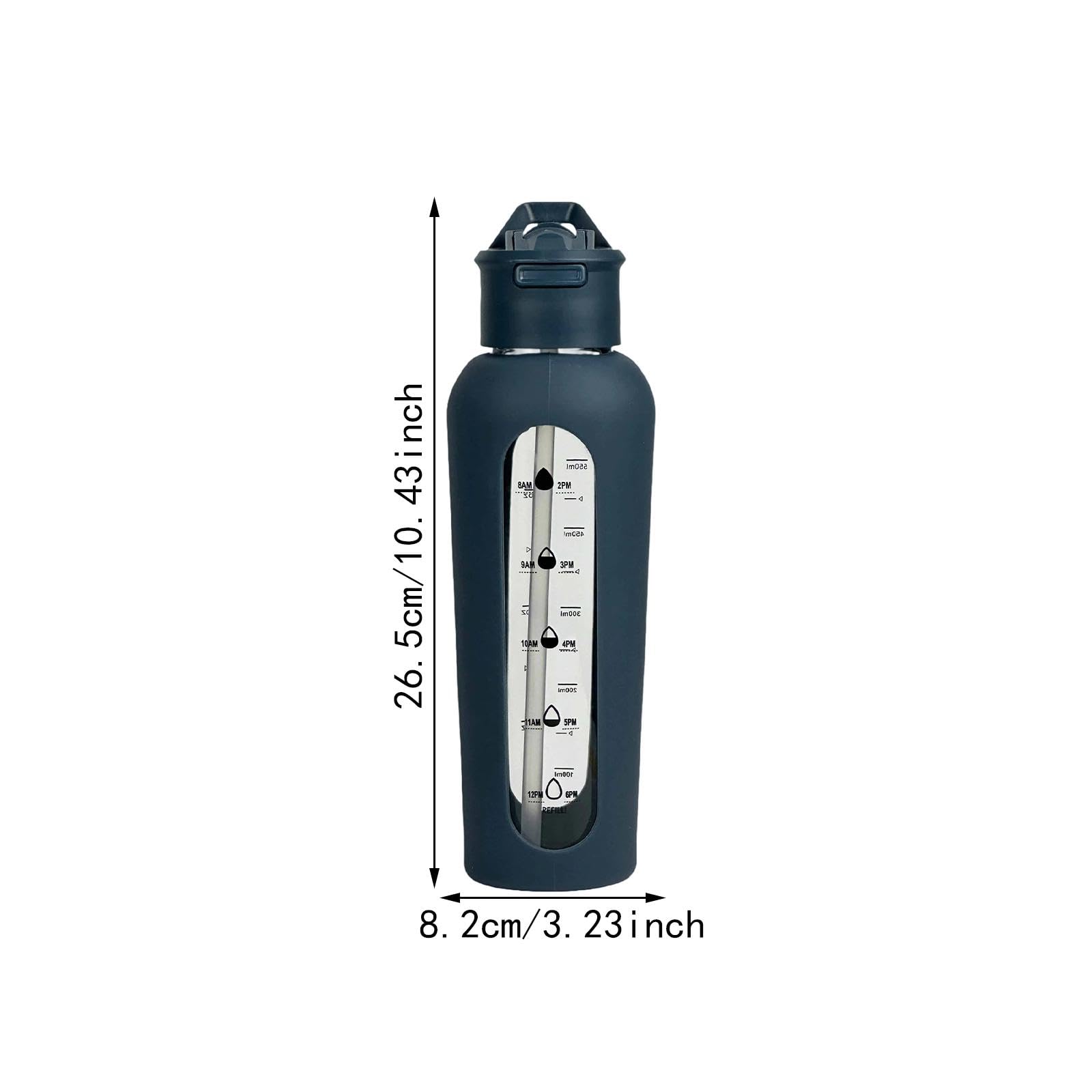 Milageto Glaswasserflasche, Trinkflasche, motivierende Weithals-Sportflasche, Wasserkrug für Radfahren, Workout, Outdoor-Sport, Fitness