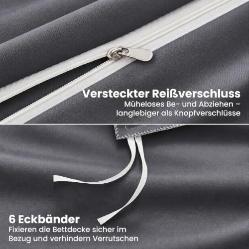 Duvetnova Bettwäsche 155x220 4Teilig Grau ÖKO-TEX Superweich Mikrofaser Bettwäsche-Sets 2 Bettbezüge 155x220 + 2 Kissenbezüge 80x80 - alle… – Ansicht 5