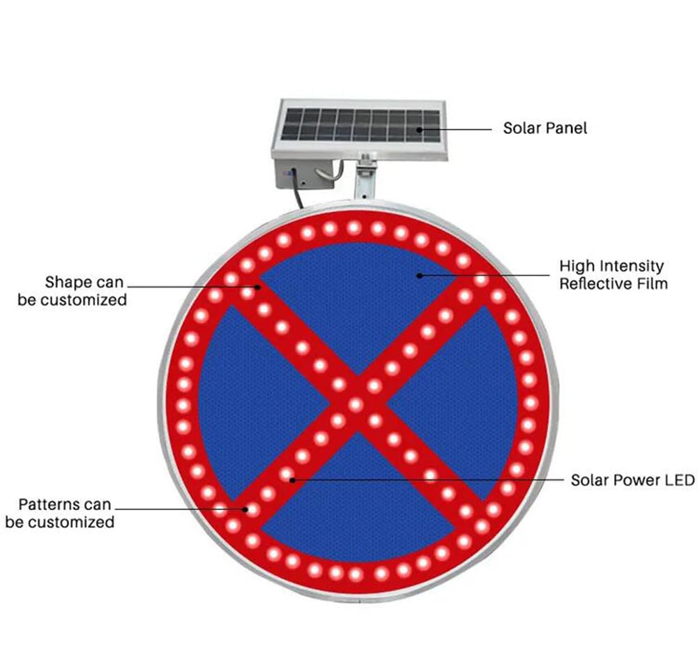 Señal de prohibición de estacionamiento con energía Solar de 24", señal de Seguridad Vial con iluminación Interna, luz LED Intermitente, señal de tráfico Redonda