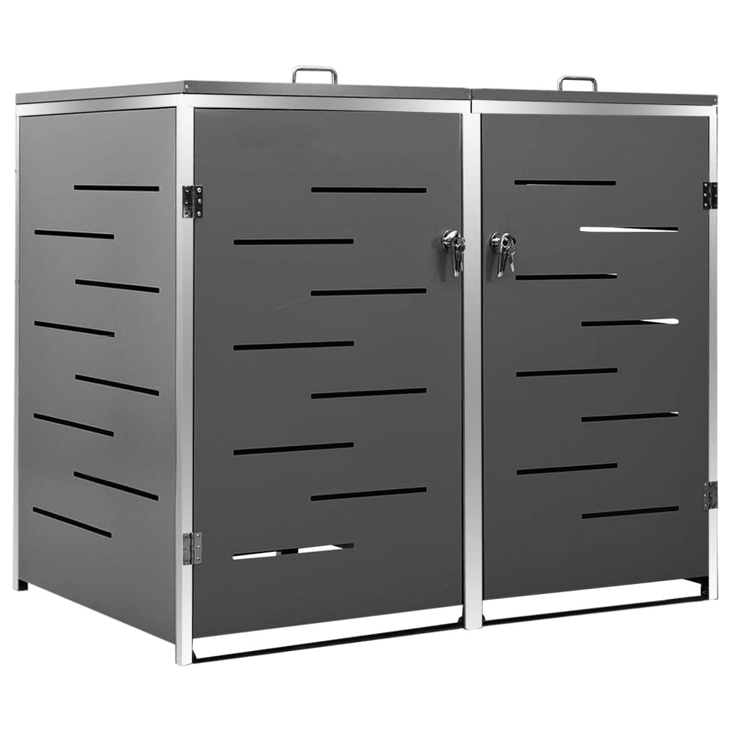 KOIECETA Mülltonnenbox für 2 Tonnen Abschließbar Rostfrei Müllbox Mülltonnenverkleidung Mülltonne Müllcontainer Gartenbox 138x77,5x115,5cm Edelstahl Anthrazit