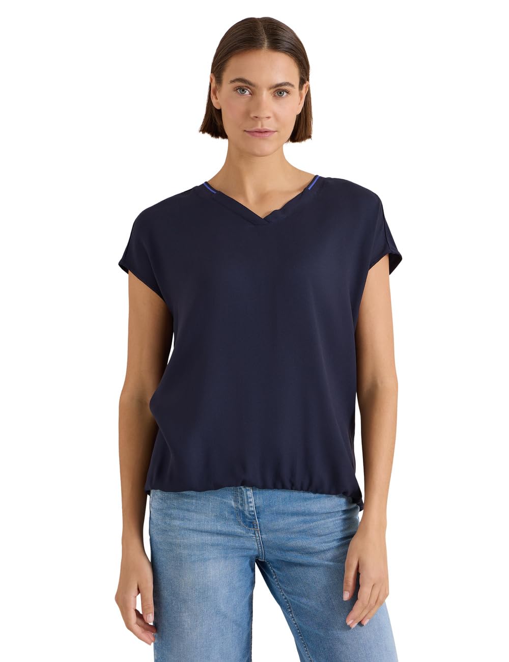 Cecil Short-Sleeved Blouse Shirt with Structure Mix Urban Dark Blue XS