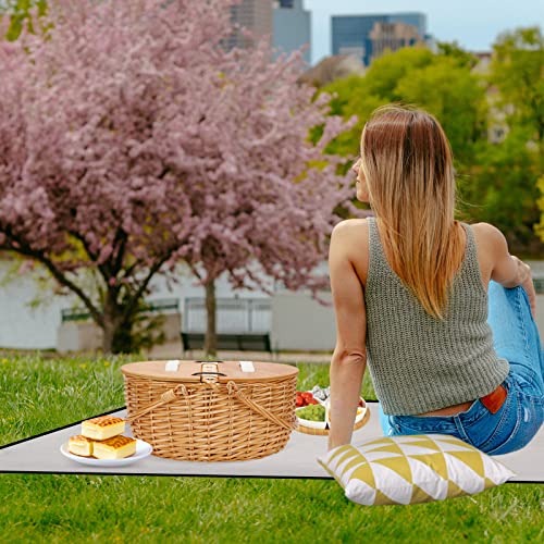 Cooler Picnic Basket With Blanket, Wooden Split Lid Picnic Basket, Vintage-Style Wicker Picnic Hamper With Folding Woven Handle For Picnic, Camping #TOP6