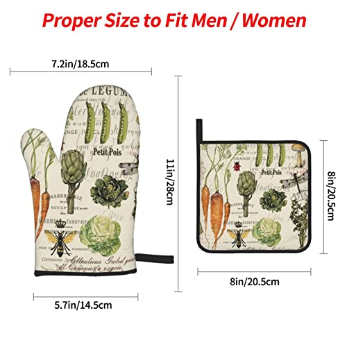 Donmyer DONMYER-POTHOLDER-2 Modern Vintage French Vegetable Garden Oven Mitts And Pot Holders Sets Of 4 Oven Mitts Heat Resistant Oven Gloves Set Potholders thumb #3