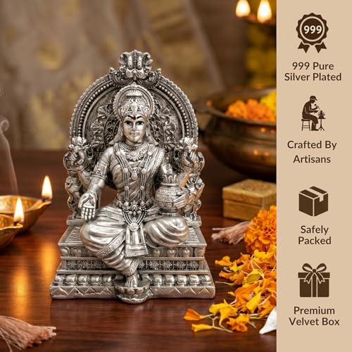 Image of Silver Plated Lakshmi Devi Idol Goddess Lakshmi showpiece for Home Temple | Pooja Room | Office Decor | Diwali Decoration | Wealth Prosperity Gift Item | Figurine | Mahalakshmi Statue