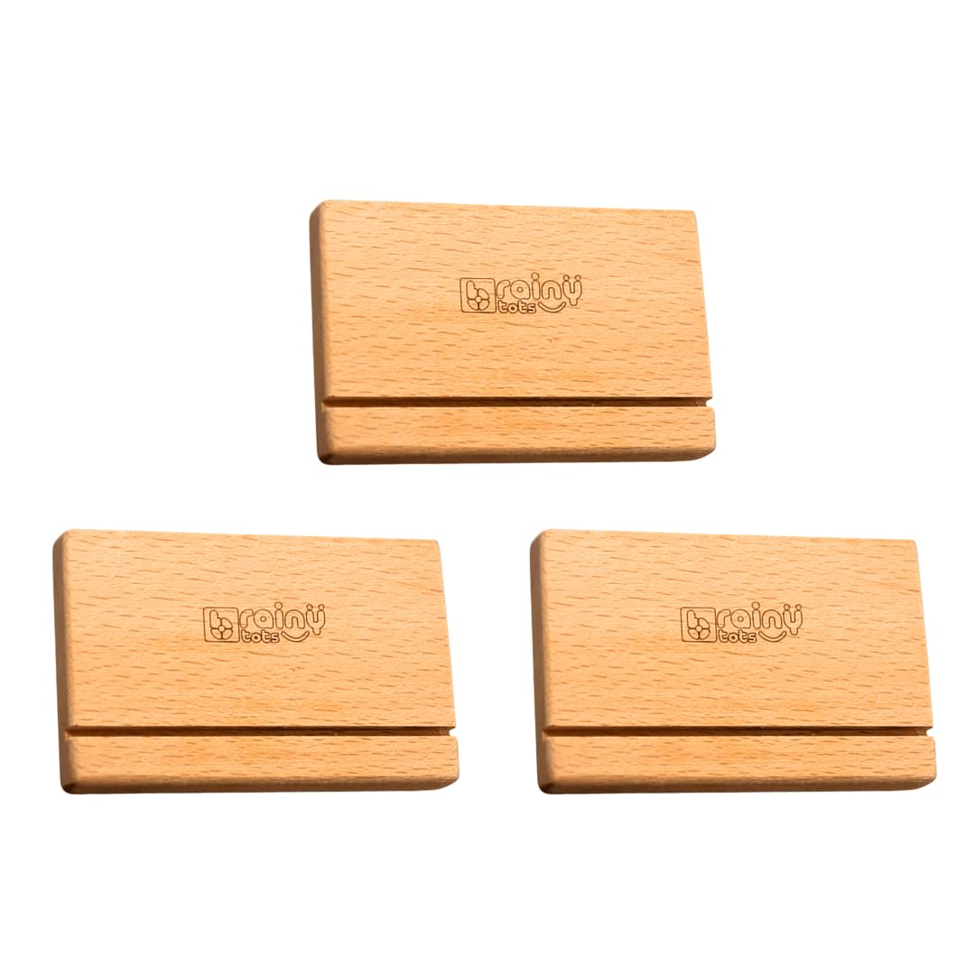 Brainytots Stable Flashcard Stands Set of 3 | Montessori Learning Tool | Enhances Visual & Cognitive Development | Anti-Topple Design | Easy-Swap Flashcard Holder | Natural Wood Display