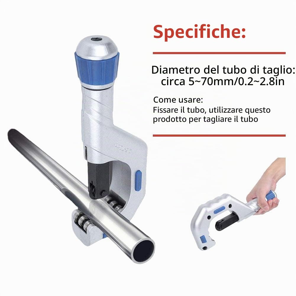 Tagliatubi in Acciaio Inossidabile, tagliatubi, Compatibile con Tubi 6mm a 70mm, per Tagliare Tubi in Rame, Alluminio e Acciaio Inossidabile