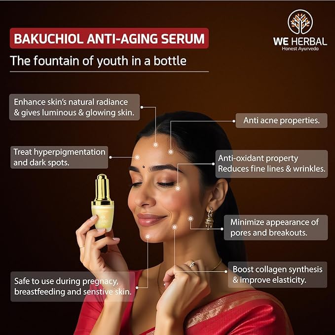 Image of Bakuchiol Anti-Ageing Serum 10ml, Natural Retinol Alternative with Rosehip & Almond Oil, Targets Acne-Causing Bacteria, Reduces Pimples, Fine Lines & Dark Spots, No Chemicals or Fragrance