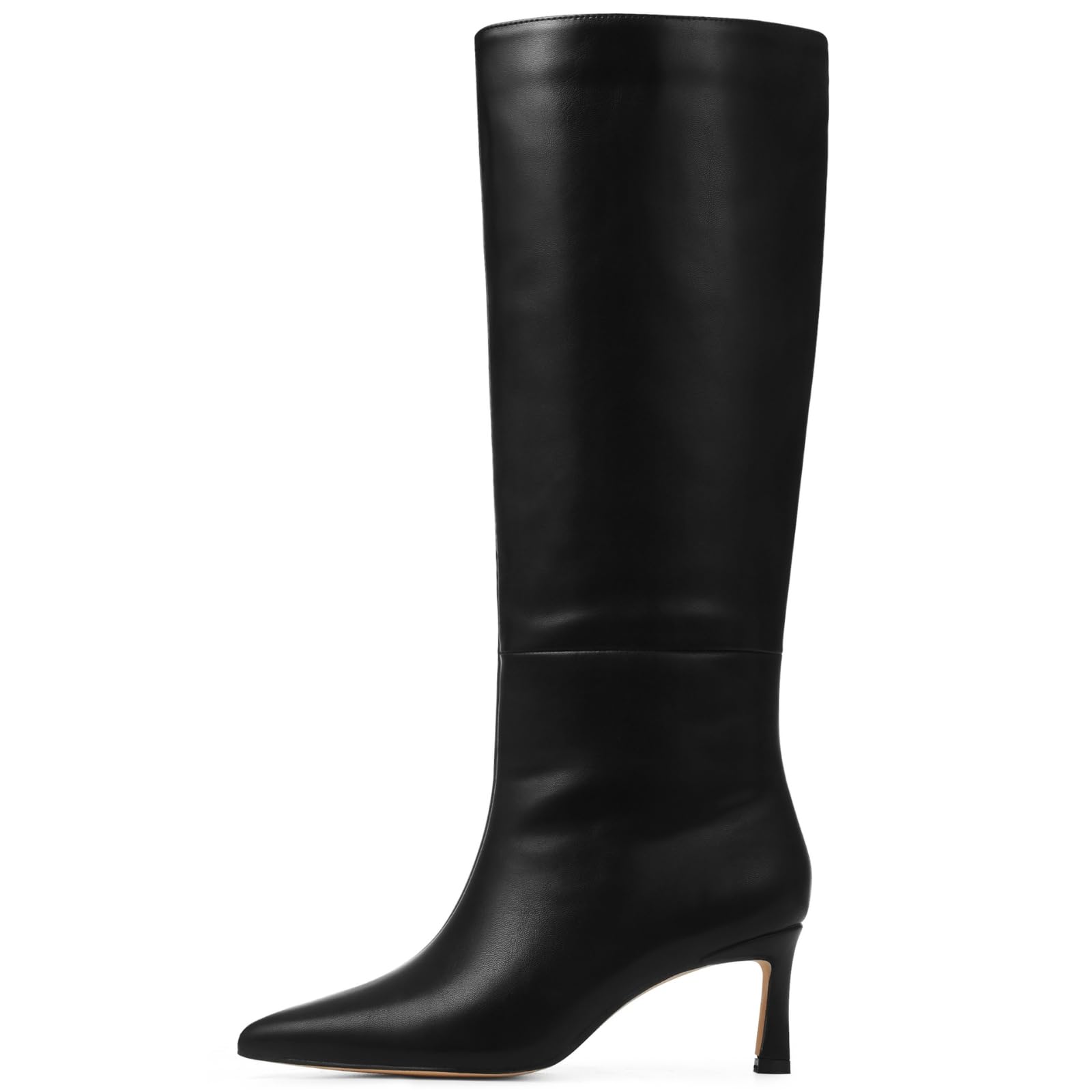 Uacllcau Knee High Boots for Women Pointed Toe Kitten Heel Tall Boots Womens Fashion Slip On Wide Calf Boots Heel Dress Stiletto Long Boots