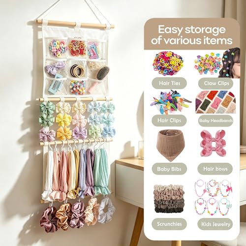 Image of kangaroo Headband Holder Hair Bows Organizer for Baby Girls Multi-pocket Bow Holder Hair Accessories Wall Hanging Organizer for Toddler Baby Girl Nursery Room Decor