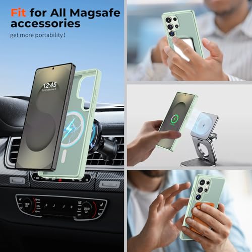 Image of SUPFINE Magnetic for Samsung Galaxy S25 Ultra Case with Screen Protector, (Built-in Magnets) (Military Grade Drop Protection) Slim Translucent Shockproof Phone Case,Light Green
