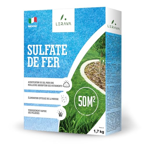 LERAVA Sulfate de fer granulé [50 m²] - Engrais pour plantes et jardins - Sulfate ferrique - Fer pour gazon et arbres