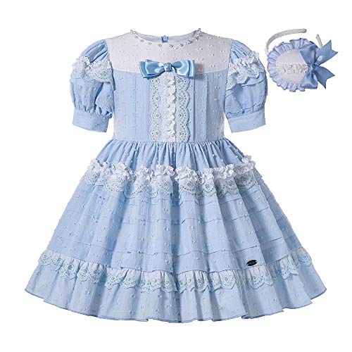 Pettigirl Girl Spring Summer Vintage Lace Ruffle Blue Boutique Clothing Toddler Kids Party Wedding Dresses with Headband