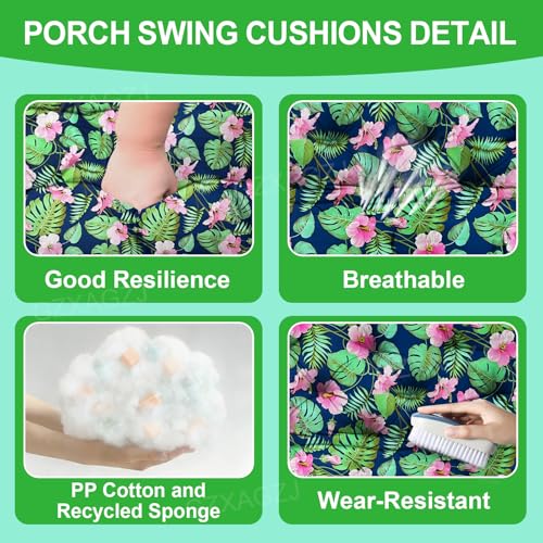 Image of Porch Swing Cushions Outdoor 48 inch Waterproof Extra Thick 5 inch Swing Cushions Replacement with Backrest and Ties for Outdoor Furniture Porch Patio Garden Lawn (Rainforest Pattern)