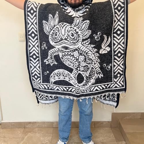Authentic Handmade Mexican Gaban Poncho with Hood – Artisan-Made, Featuring Traditional Mexican Designs (89" x 42")4