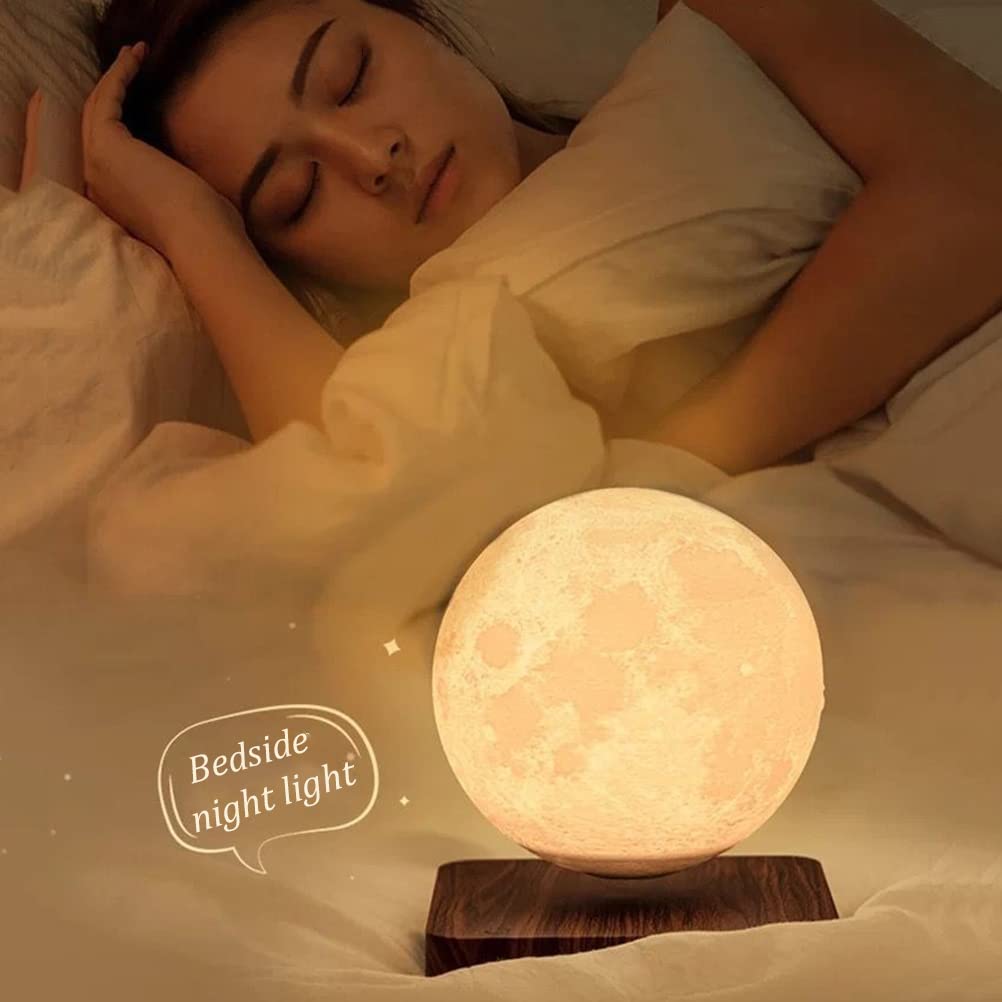Lámpara de luna flotante magnética Lámpara de mesa LED Regulable al tacto, Madera Lámpara de Cabecera luz nocturna para dormitorio Habitación infantil Decoración de oficina, Regalos creativos,Marrón