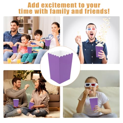 Image of 50 Pcs Popcorn Boxes Mini Paper Popcorn Box Cardboard Popcorn Container for Party Disposable Snack Candy Popcorn Bags Popcorn Holder for Movie Nights Birthday Wedding (Purple)