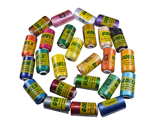 Goelx Silk Thread 25 Main Color Set For Jewellery-Tassel Making- Embroidery-Crafts, Shiny Soft Thread Spools #TOP2