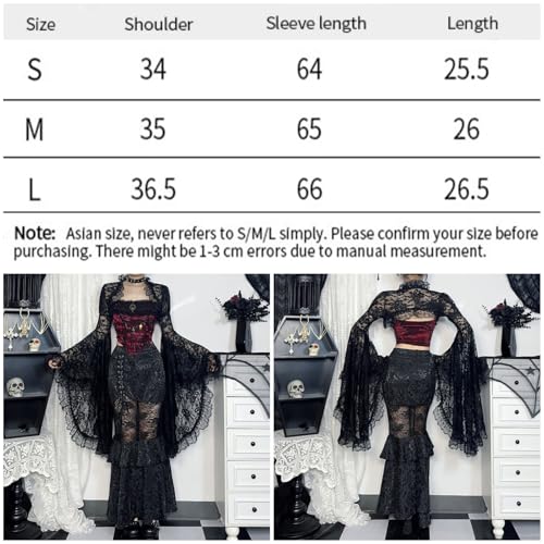 Women Gothic Lace Shawl Cardigan Open Front Bolero Shrug Y2K Cropped Bell Sleeve Crop Top Shirt3