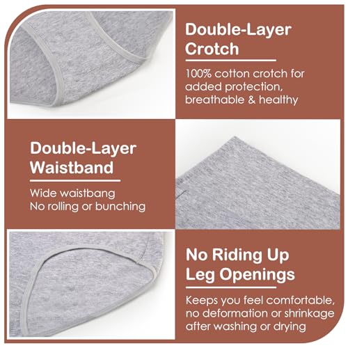 KAZNA Women‘s Cotton Underwear High Waisted Panties Soft Briefs Plus Size Full Coverage Stretch Breathable Hipster 5 Pack4