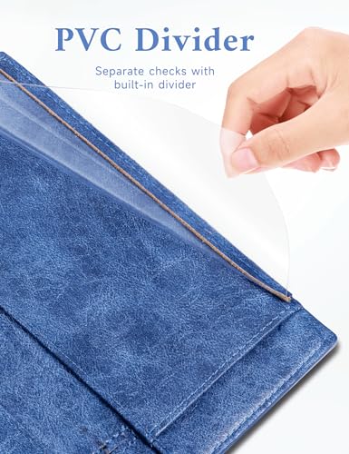 Image of Zreal Checkbook Cover for Men & Women, Premium Vegan Leather Checkbook Holder for Top & Side Tear Duplicate Checks with RFID Blocking (Distressed Blue)