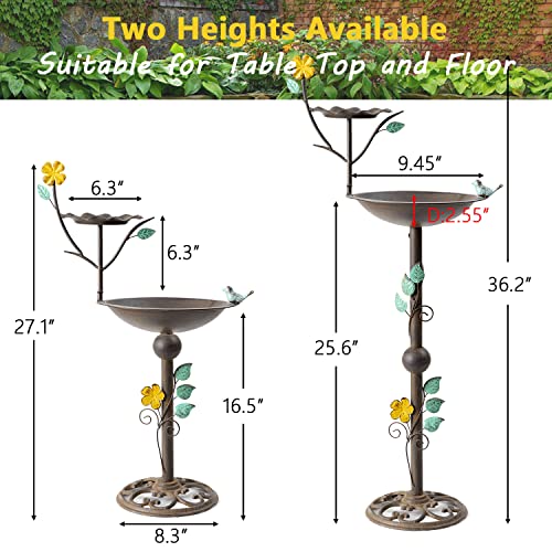 Tickcacy Bird Baths For Outdoors, Cast Iron Birdbaths Pedestal, Metal Copper Bird Water Bath, Antique Garden Yard Standing Bird Feeder, Decorative Heavy Duty Birdbath Bowl, 2.55”D X 36.2”H #TOP3