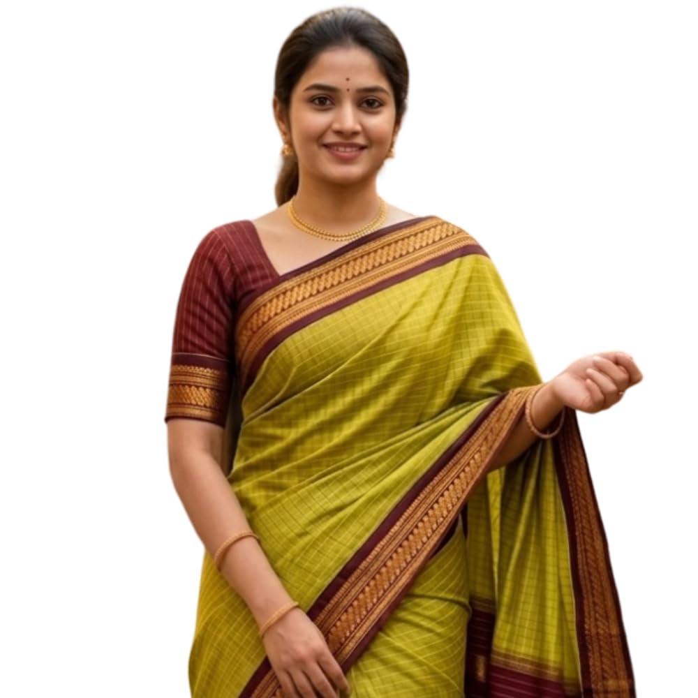 Kalyani Cotton Checked Saree for Women | Gadwal Silk Saree with Unstitched Blouse Piece | Daily Wear, Office Wear, Festive Saree for Women-image-16