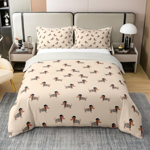 Housse de couette 135x200 en pur coton parure de lit teckel de qualité supérieure