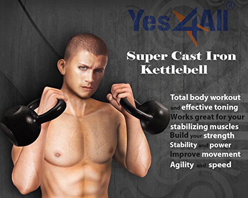Yes4All Solid Cast Iron Kettlebell 5, 10, 15, 20, 25, 30, 35, 40, 45, 50, 55, 60 lb, Classic Black, 10 lb - Image 3