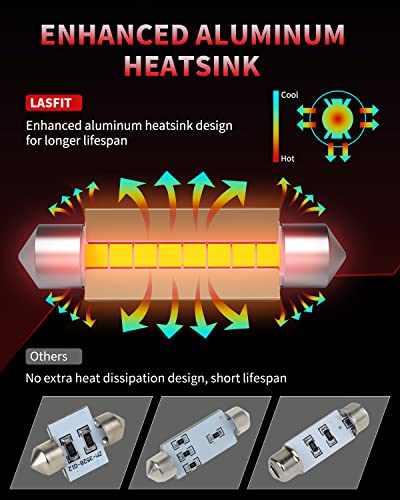 Image of LASFIT 44mm LED Bulb Festoon 561 562 564 567 Bulb Canbus Error Free 400LM 6000K Extremely Bright Use for Trunk Cargo Light, License Plate Bulbs, Xenon White Upgraded(Pack of 2)